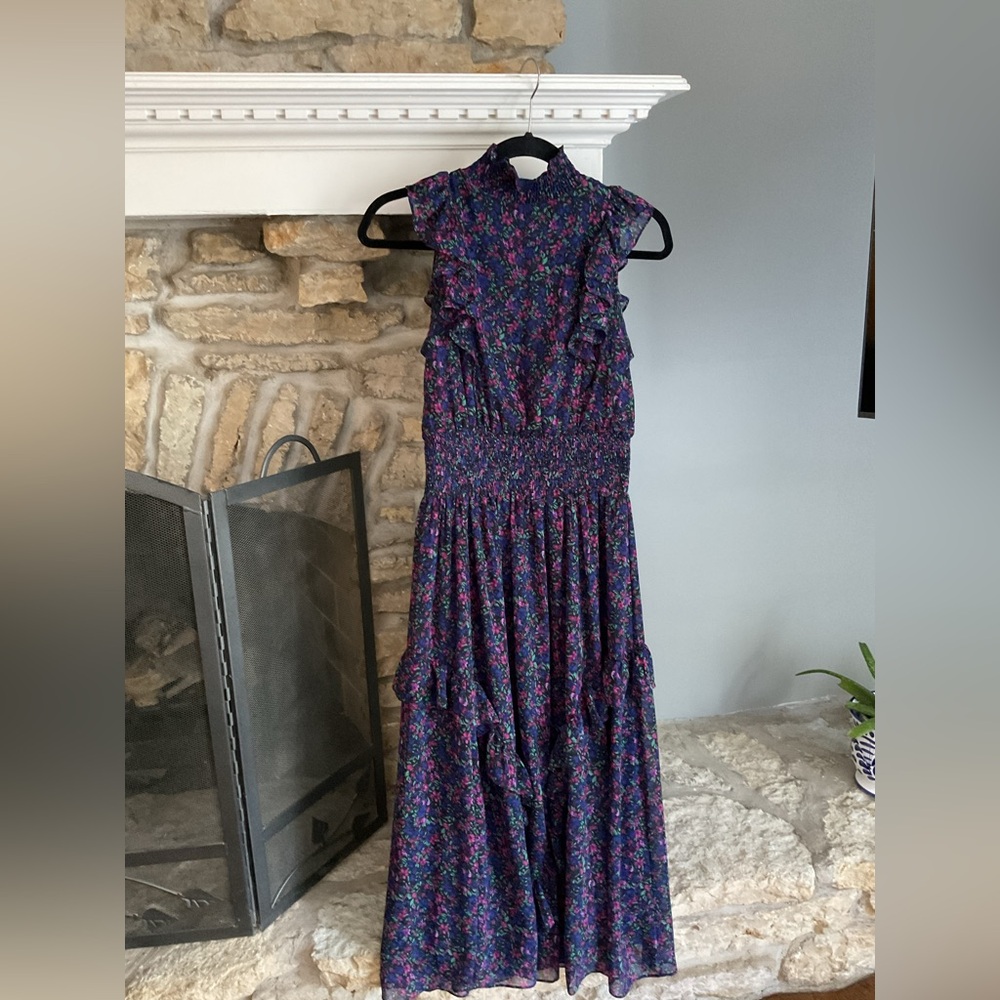 Lulu's Blue and Purple Maxi Sundress with Mock Neck like new
